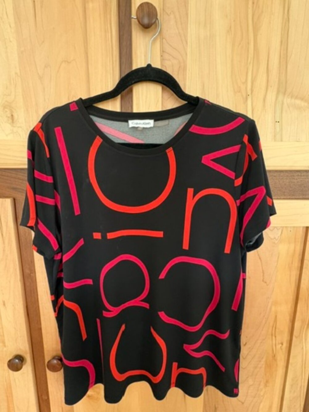 Colorful Calvin Klein Black Short Sleeve Shirt with Bright Calvin Logo - Large